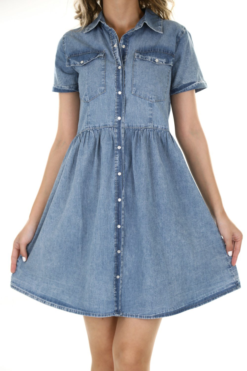 Woman in a comfortable denim day dress — casual women's wear